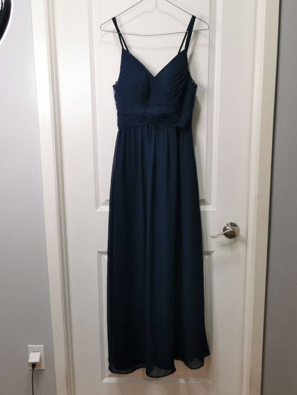 Azazie Aqua Blue Double-Strap Ruched V-Neck Maxi Dress